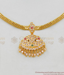 Real Gold Plated Ayimpon Attigai Necklace Flower mugappu Design With Multi Color Stones NCKN1447