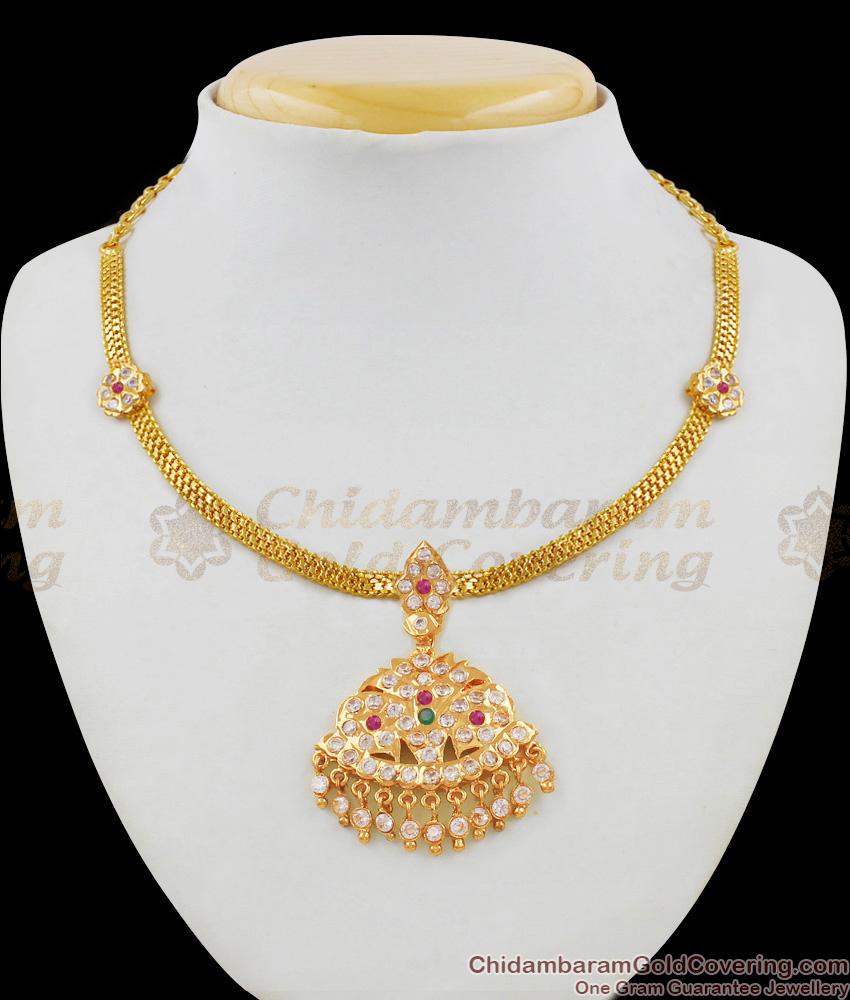 Original Gold Plated Ayimpon Attigai Necklace Flower mugappu Design With Multi Stones NCKN1448