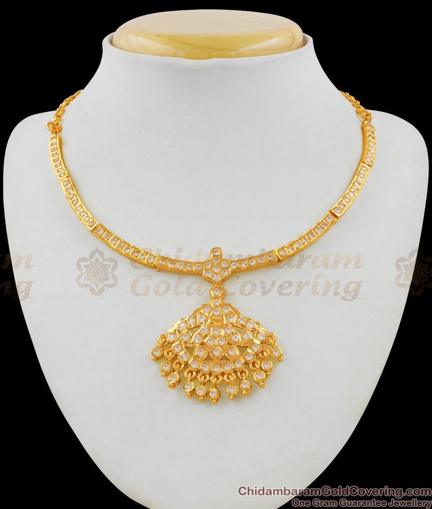 Gati Metal Panchaloga Attigai Gold Design White Stone Impon Choker Dollar NCKN1449