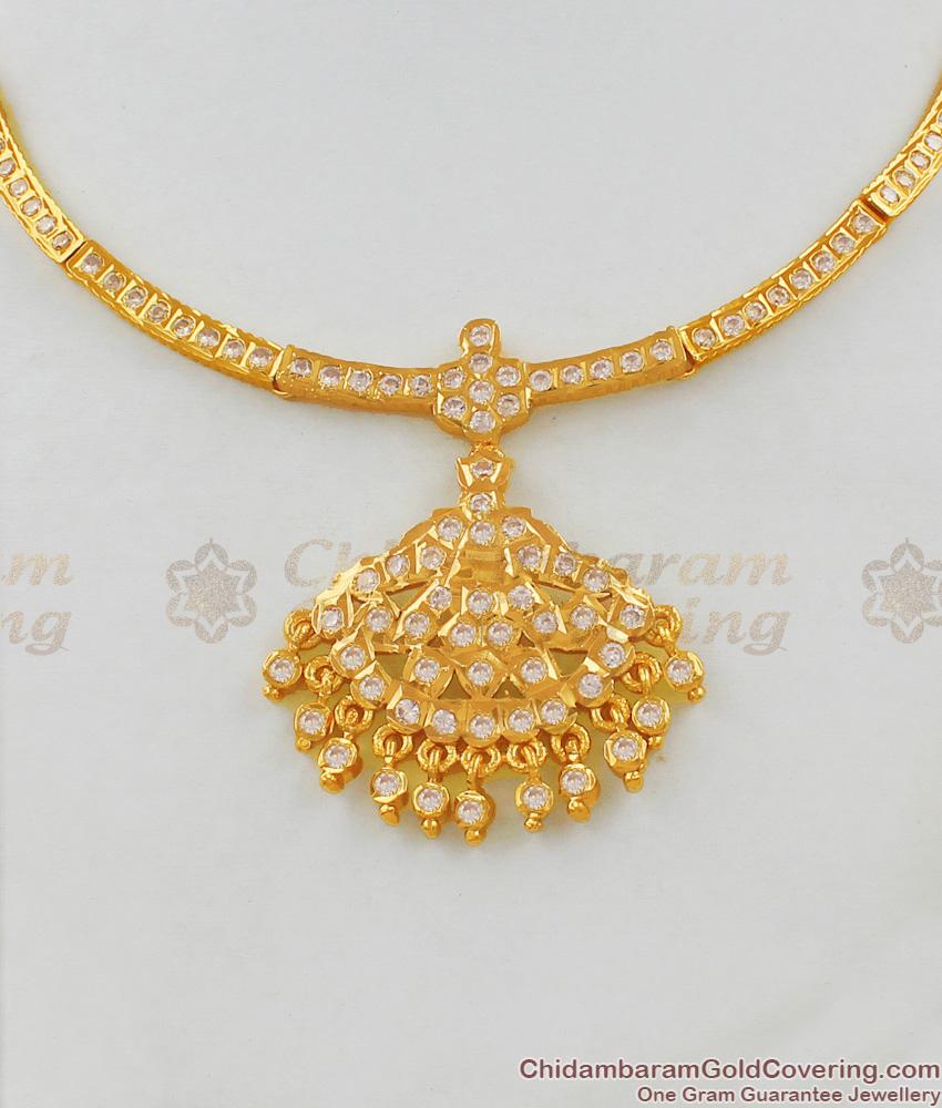 Gati Metal Panchaloga Attigai Gold Design White Stone Impon Choker Dollar NCKN1449