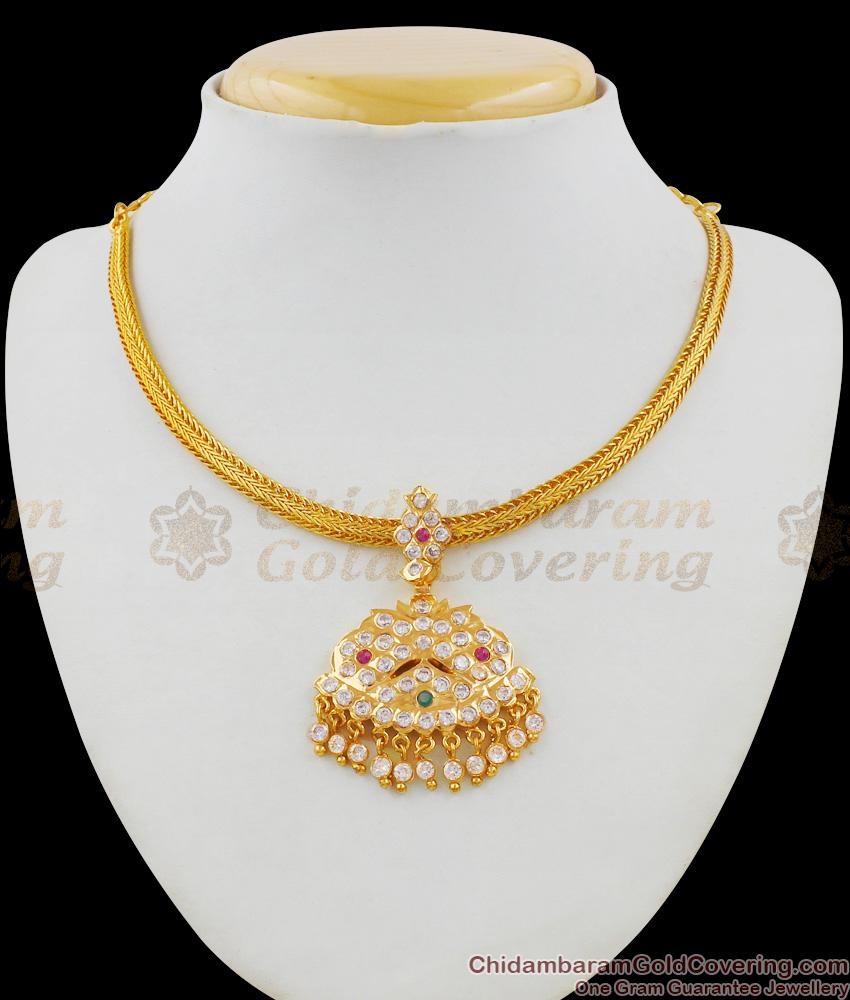 White And Red Gati Stone Aiympon Gold Traditional Attigai Online Store NCKN1453