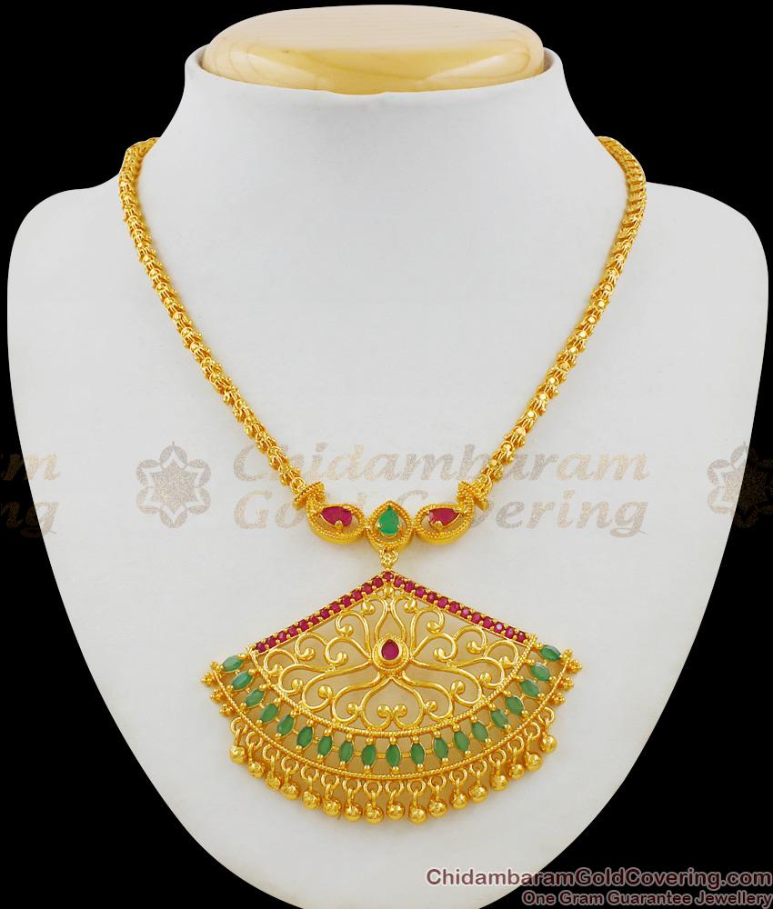 Attractive Ruby Emerald Kundun Stone Gold Inspired Necklace For Ladies NCKN1455