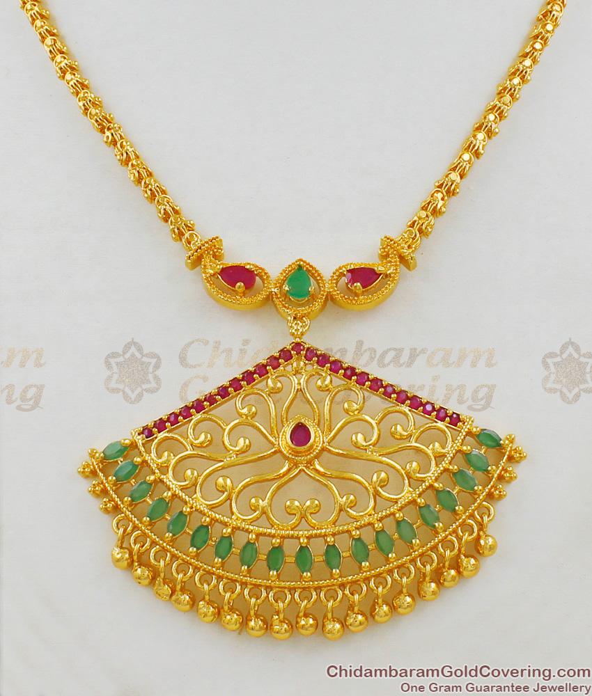 Attractive Ruby Emerald Kundun Stone Gold Inspired Necklace For Ladies NCKN1455