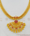 Unique One Gram Gold Ruby White Pattern Gold Necklace Set Bridal Jewelry NCKN1458