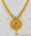 Traditional Single Stone Ruby Dollar Emerald Pattern Gold Necklace Set Bridal Jewelry NCKN1459