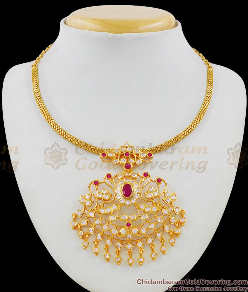 Amazing Gold Impon Peacock Design Ruby White Stone Necklace Chain New Arrival NCKN1461