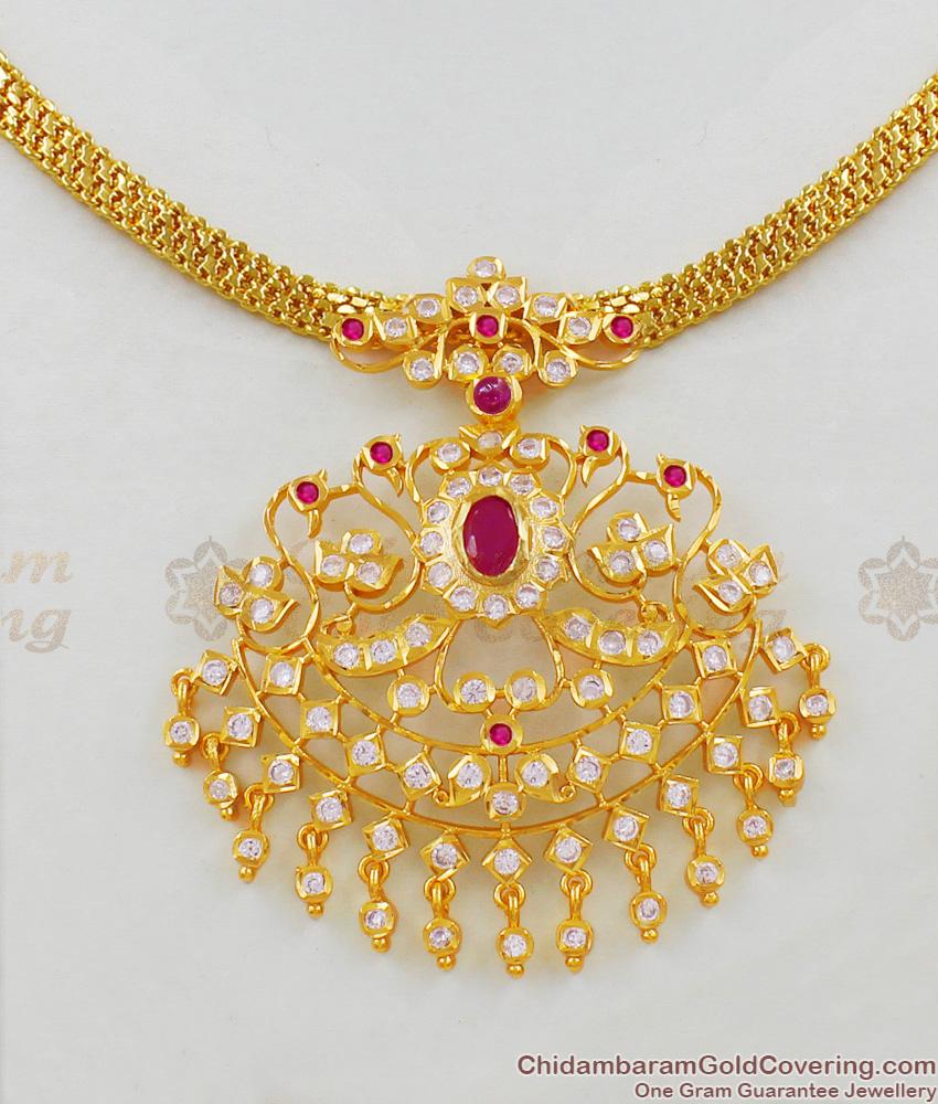 Amazing Gold Impon Peacock Design Ruby White Stone Necklace Chain New Arrival NCKN1461