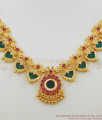 Bridal Necklace Eight Petal Pink And Green Stone Kerala Palakka Necklace NCKN1464 Bridal Necklace Eight Petal Pink And Green Stone Kerala Palakka Necklace NCKN1464