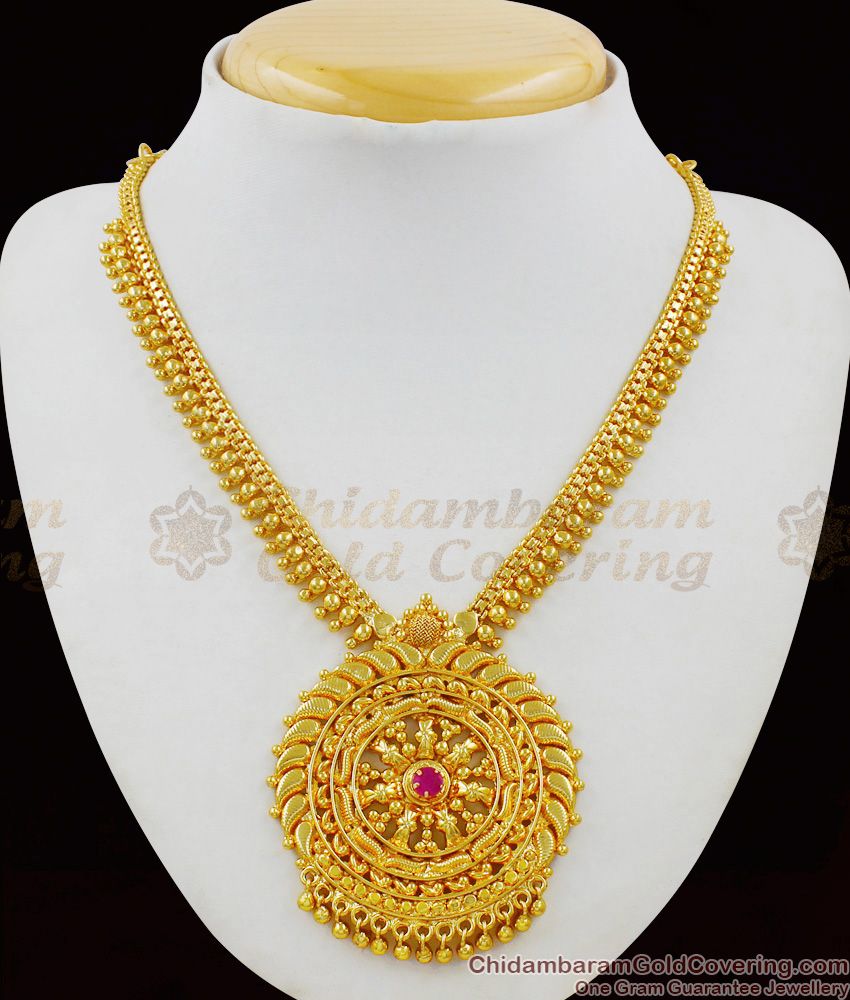 South Indian Traditional Kerala Model Dollar Necklace Set Real Gold Finish NCKN1466