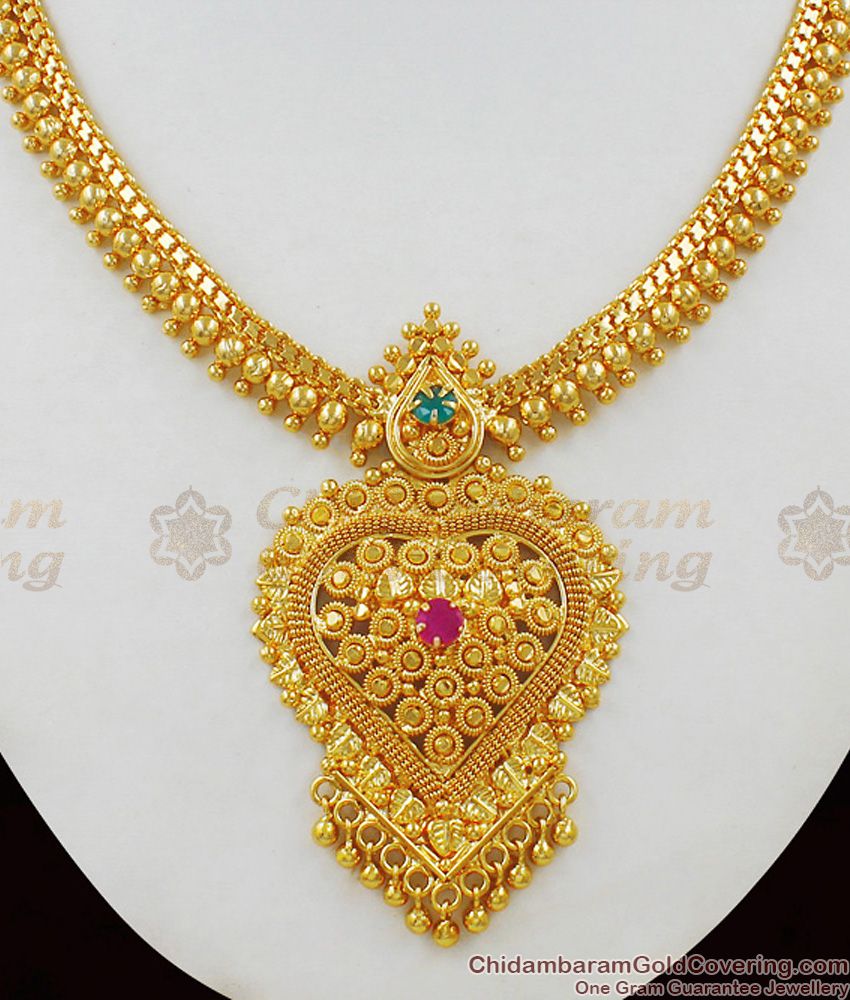 Heart Dollar Solid Bead Necklace Kerala Model One Gram Gold Finish NCKN1468