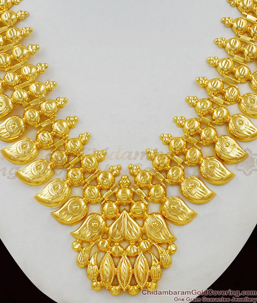 Traditional Mango Leaf Gold Necklace Kerala Bridal Jewelry Set NCKN1469