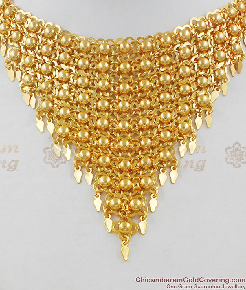 Glitering Gold Bridal Design Kerala Close Neck Net Choker Necklace NCKN1475
