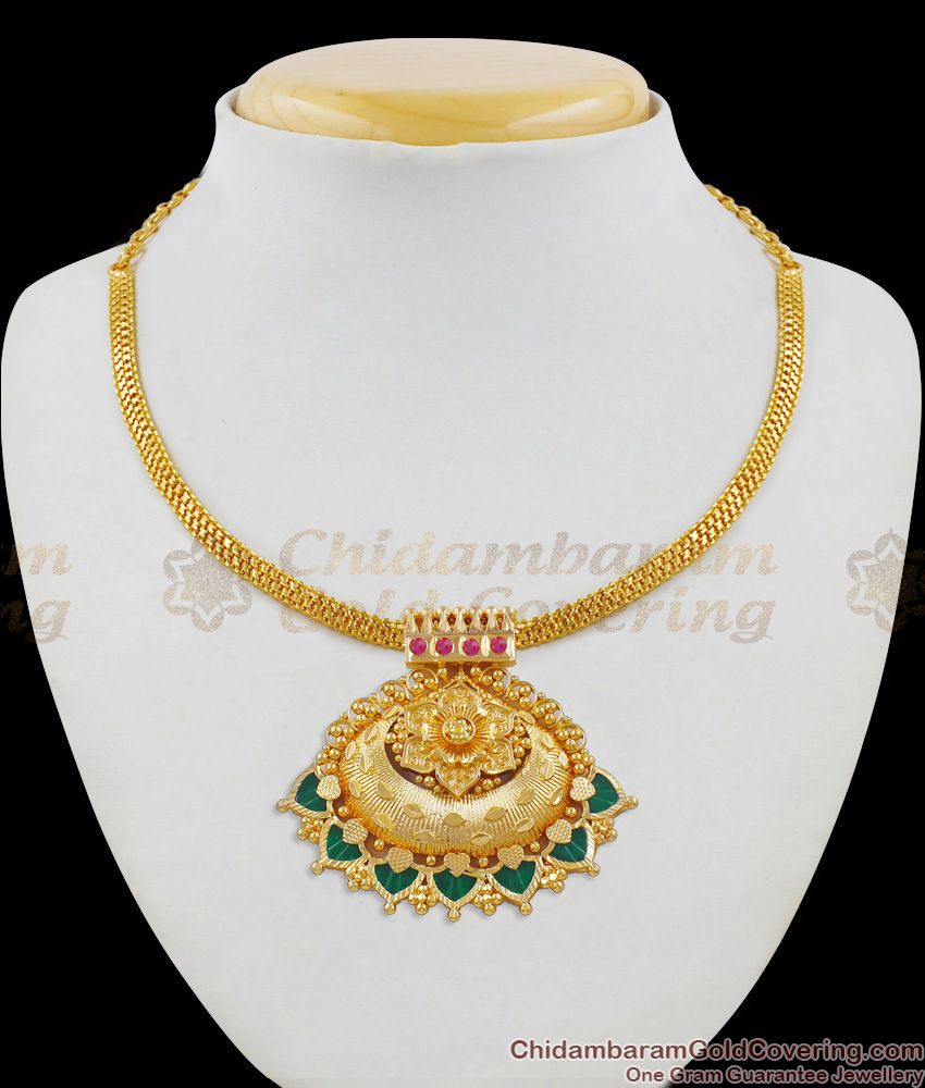 Palakka Adjustable Length Gold Necklace Kerala Design Bridal Wear Jewellery NCKN1478
