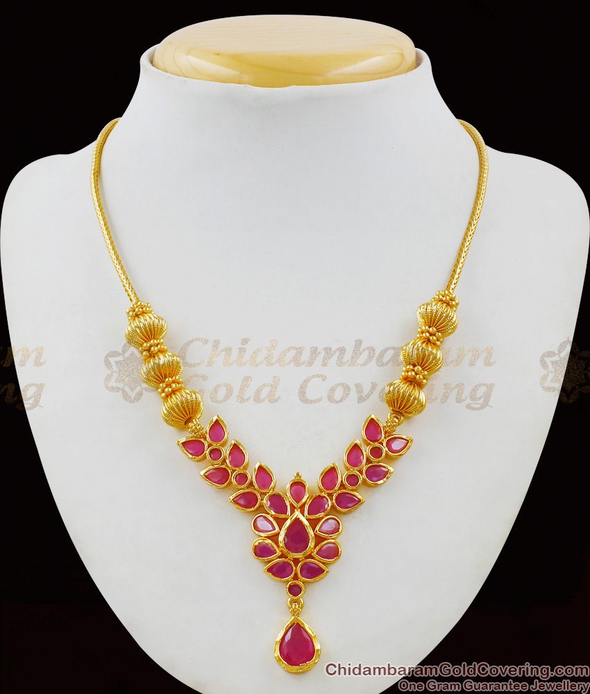 Grand Ruby Jewelry Pattern Gold Necklace Collections for Women NCKN1484