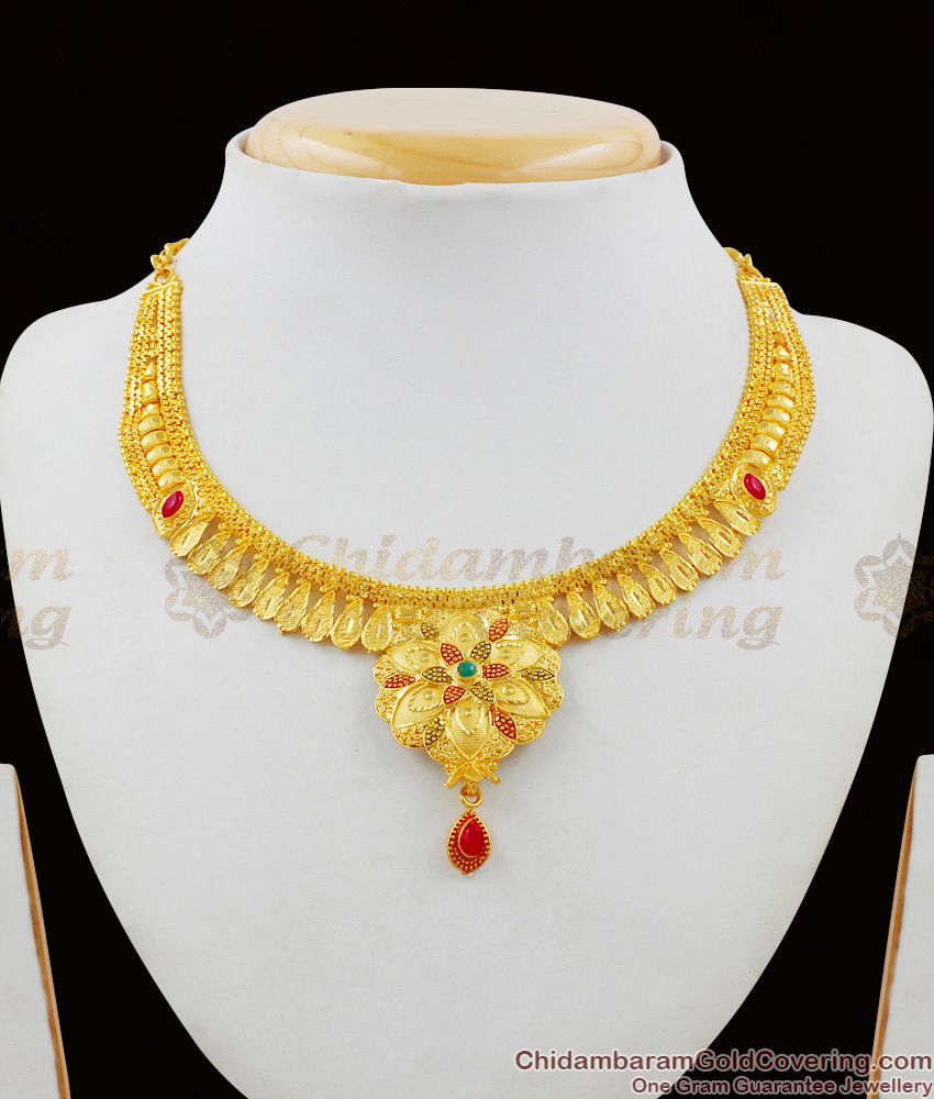 Enamel Forming Gold Flower Dollar Model Bridal Necklace With Earrings Set Jewelry NCKN1485