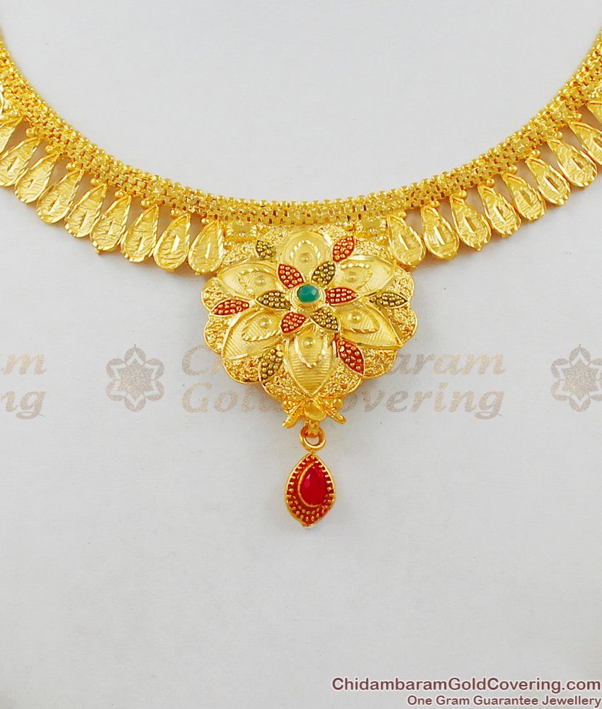 Enamel Forming Gold Flower Dollar Model Bridal Necklace With Earrings Set Jewelry NCKN1485