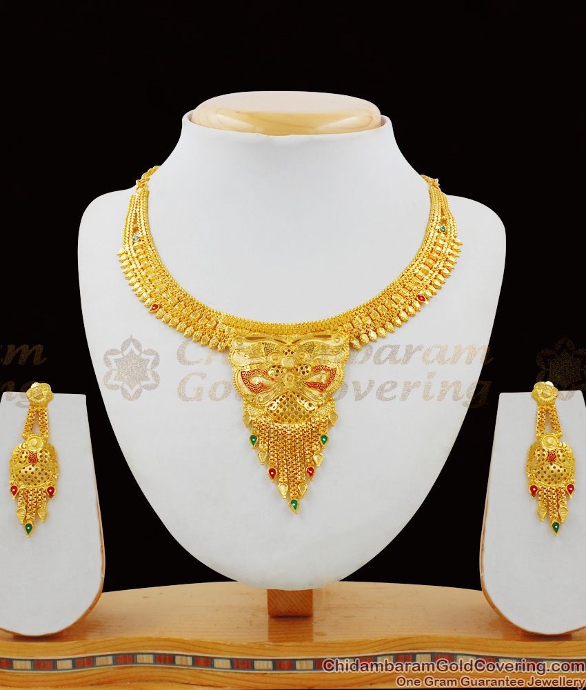 New Fashion Enamel Forming Gold Necklace Bridal Set With Matching Earrings NCKN1486