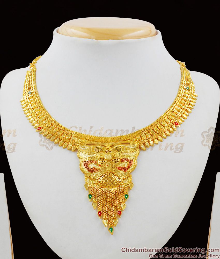 New Fashion Enamel Forming Gold Necklace Bridal Set With Matching Earrings NCKN1486