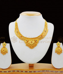 Delightful Stone Leaf Design Grand Gold Forming Necklace Bridal Collection NCKN1487