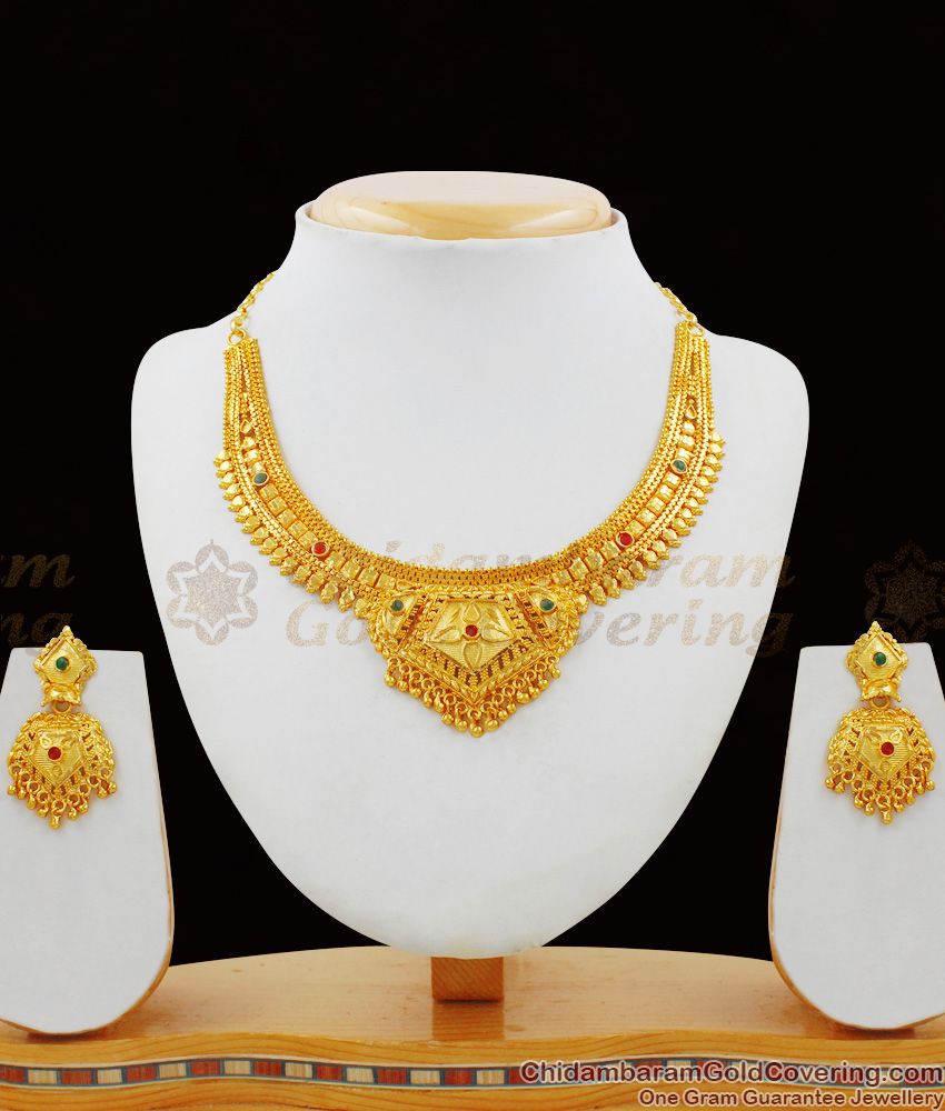 Delightful Stone Leaf Design Grand Gold Forming Necklace Bridal Collection NCKN1487