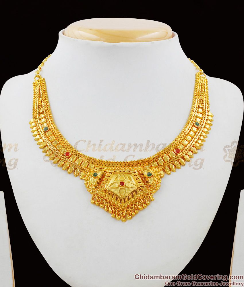 Delightful Stone Leaf Design Grand Gold Forming Necklace Bridal Collection NCKN1487