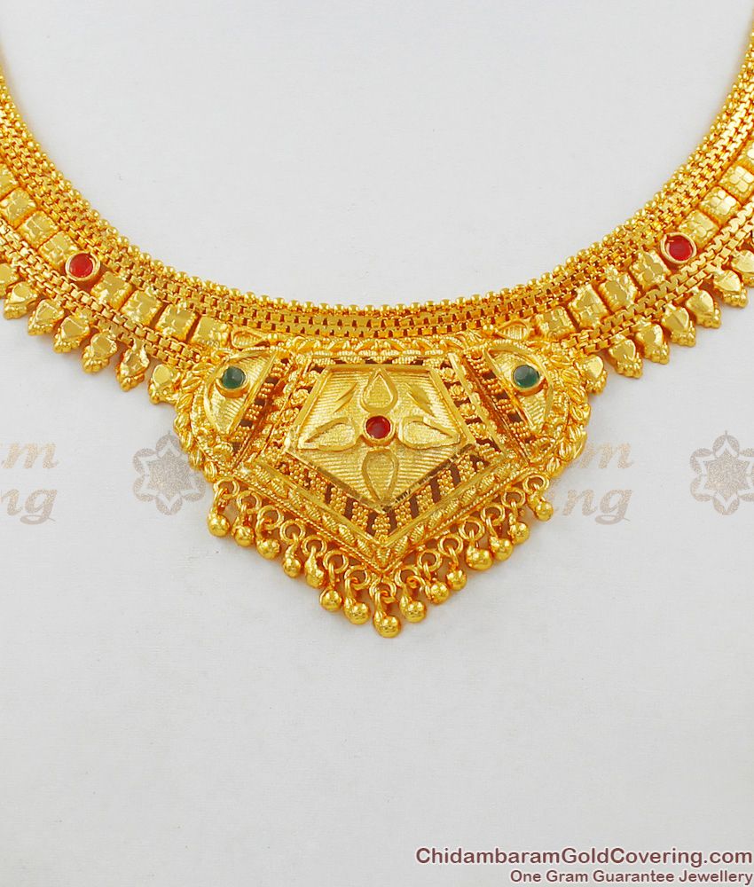 Delightful Stone Leaf Design Grand Gold Forming Necklace Bridal Collection NCKN1487