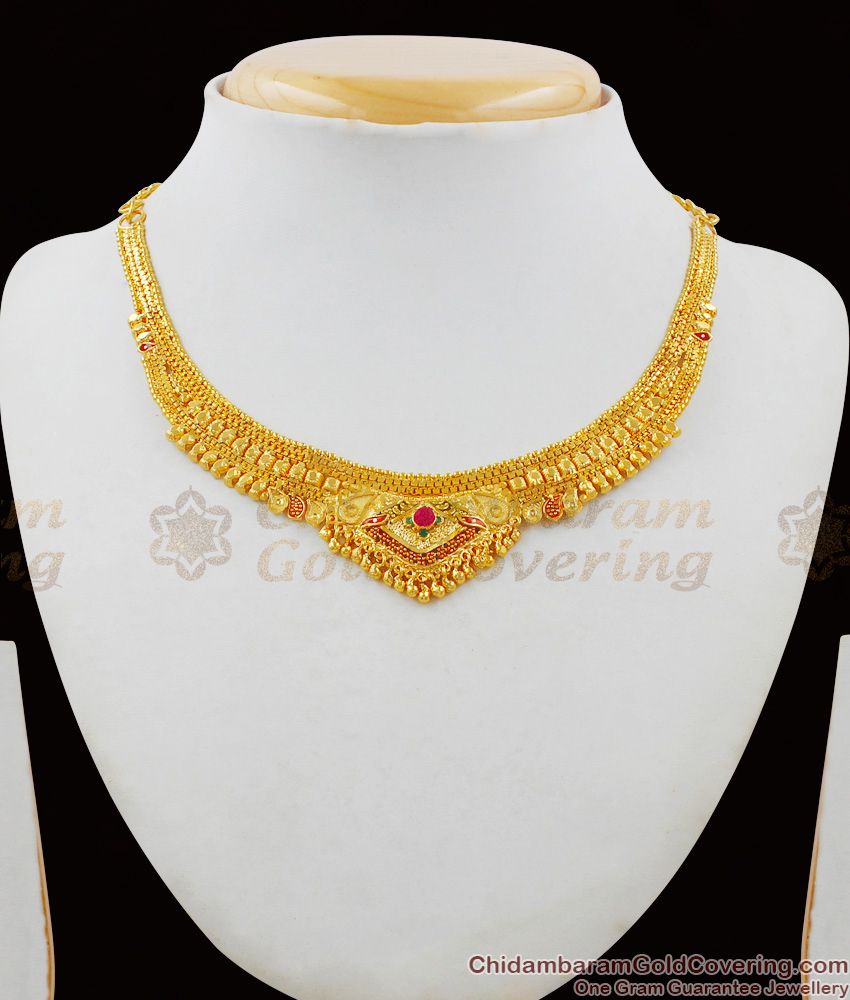 Two Gram Gold Light Weight Forming Necklace With Earrings Jewelry Combo Set NCKN1496