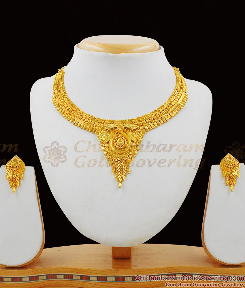 New Fashion Forming Gold Plain Necklace Bridal Set With Matching Earrings NCKN1497