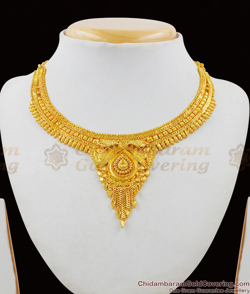 New Fashion Forming Gold Plain Necklace Bridal Set With Matching Earrings NCKN1497