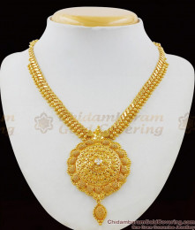Net Pattern Kerala Design With White Stone Gold Plated Necklace Collection NCKN1502