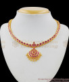 Full Ruby Stone Impon Attigai Gold Necklace Dollar Design Five Metal Jewelry NCKN1505