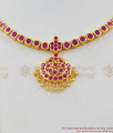 Full Ruby Stone Impon Attigai Gold Necklace Dollar Design Five Metal Jewelry NCKN1505