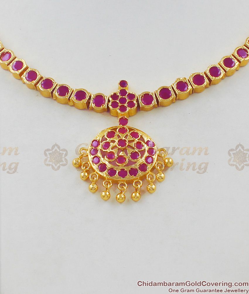 Full Ruby Stone Impon Attigai Gold Necklace Dollar Design Five Metal Jewelry NCKN1505