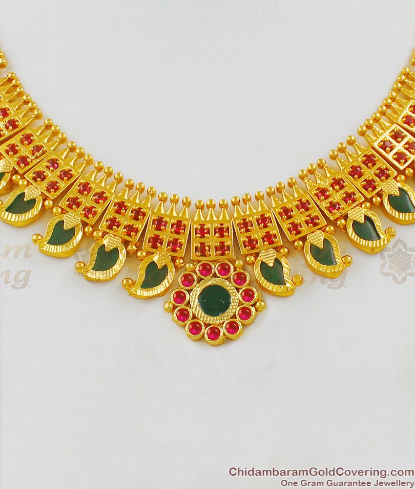 Full Stone work Grand Heavy First Quality Palakka Choker Kerala Design Bridal Jewellery NCKN1506
