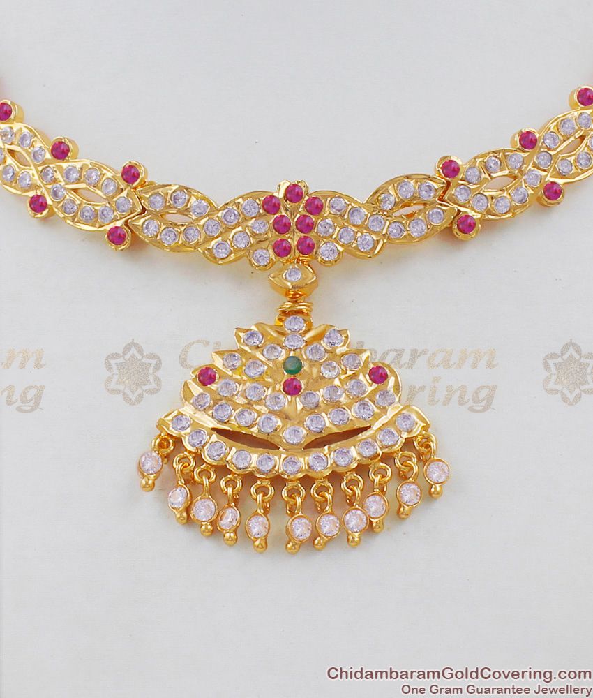 Attractive Five Metal Peacock Pattern Multi Color Gati Stones Impon Attigai JewelryNCKN1509