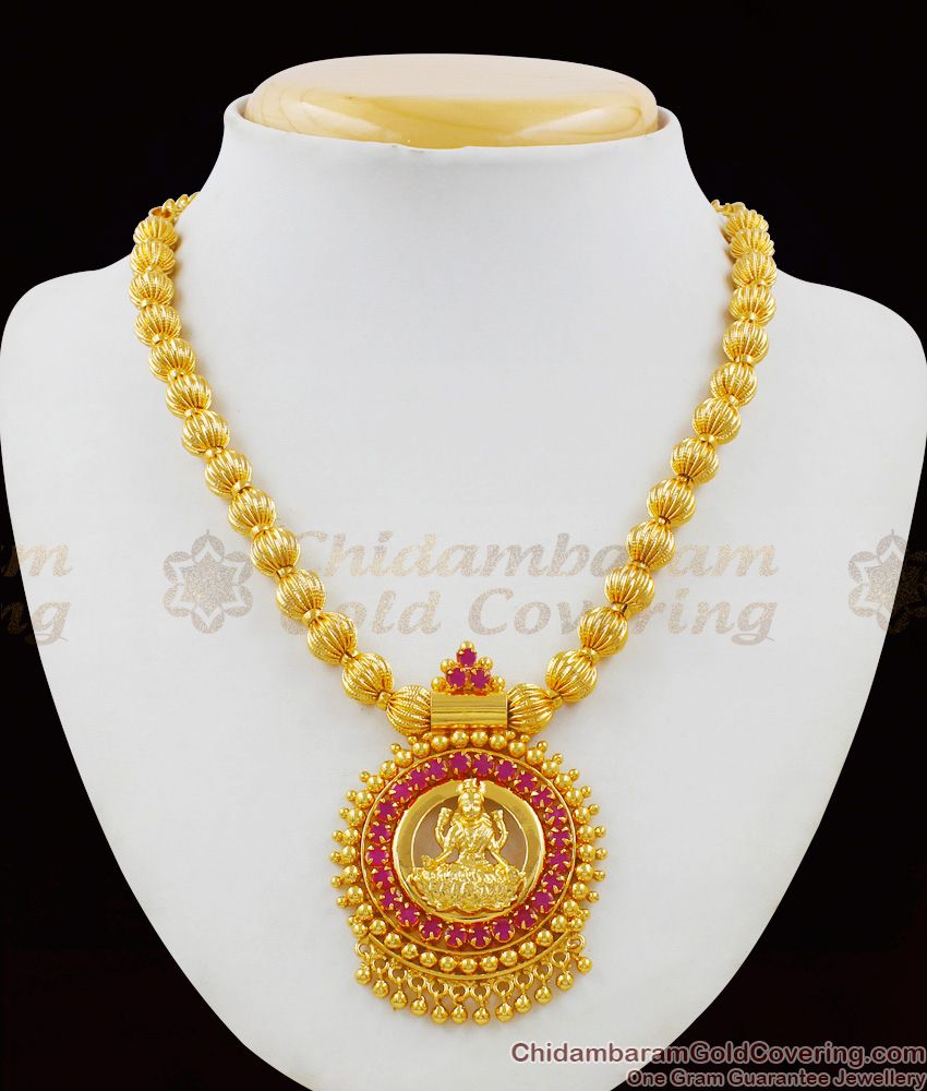 Traditional Beaded Chain Necklace Collections Ruby Stone Lakshmi Dollar NCKN1528