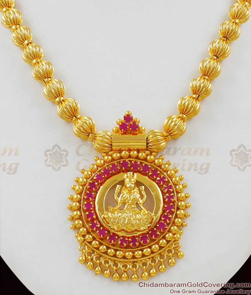 Traditional Beaded Chain Necklace Collections Ruby Stone Lakshmi Dollar NCKN1528