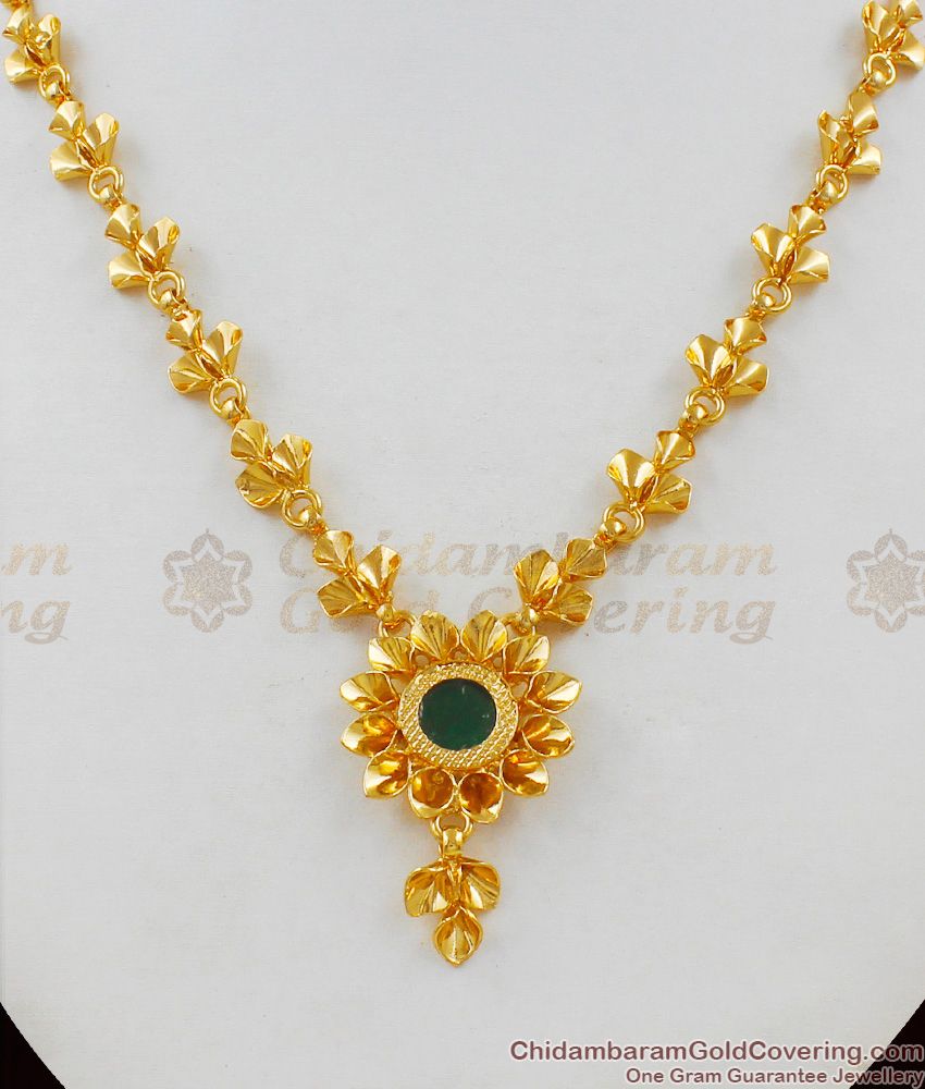 Light Weight Kerala Pattern Single Stone Palakka Necklace Design NCKN1529