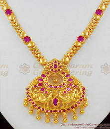 Amazing Peacock Dollar Design Ruby Stone Gold Plated Necklace NCKN1532