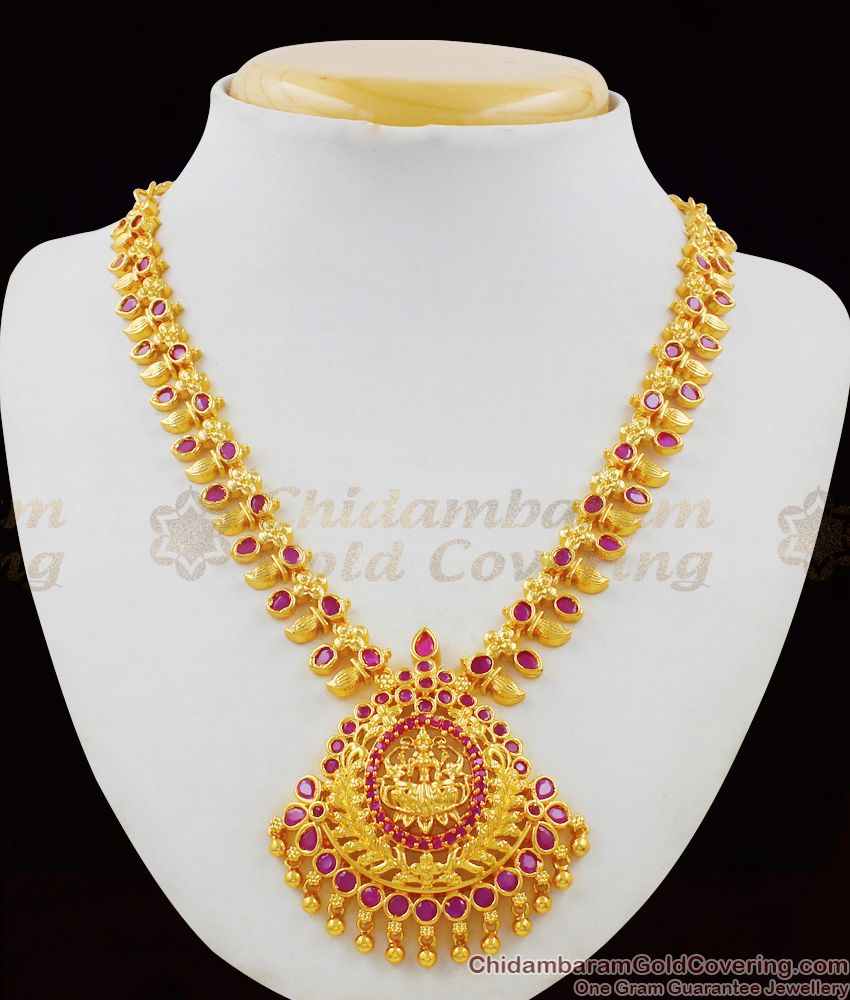 Magnificent Lakshmi Ruby Stone Dollar Peacock Design Necklace NCKN1533