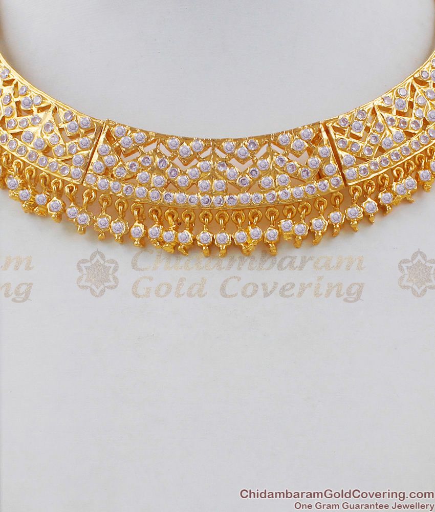 Grand Gold Choker Unique Pure White Stone Necklace NCKN1539