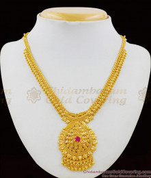 Traditional South Indian Kerala Model Dollar Single Ruby Stone Necklace NCKN1540