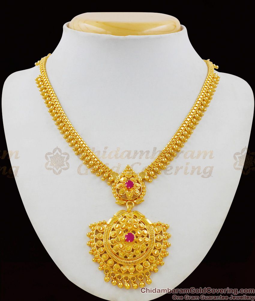 Marvelous Ruby Stone Dollar Chain Design Bridal Necklace Collections NCKN1542