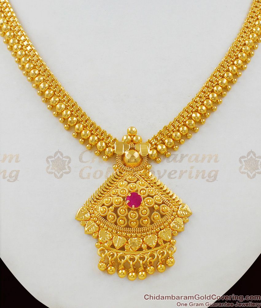 Spectacular Dollar Chain Design Gold Plated Ruby Stone Necklace Bridal Jewelry Net Pattern NCKN1543