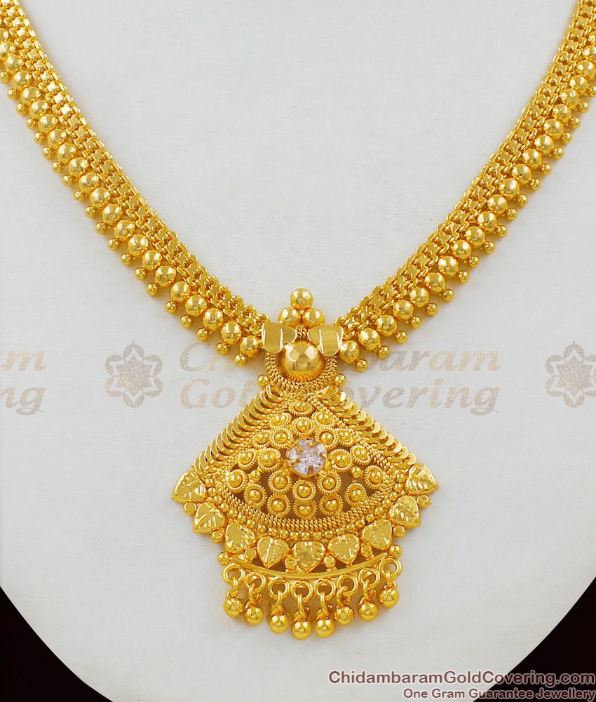 Simple Dollar Chain Design Gold Plated White Stone Necklace Collections NCKN1545