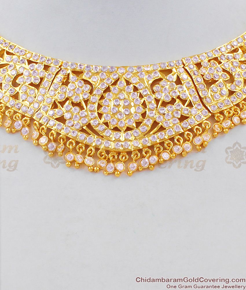 Grand Impon Full White Stones Attigai Gold Choker Necklace Design NCKN1548