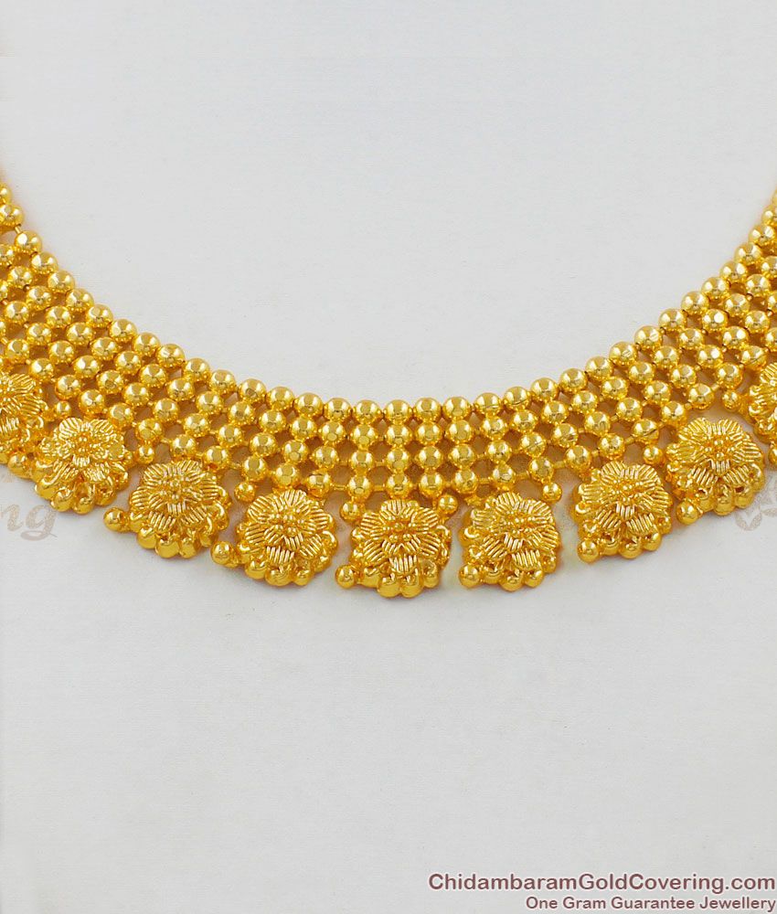 Grand Flower Gold Beads Design One Gram Gold Necklace Collection NCKN1559