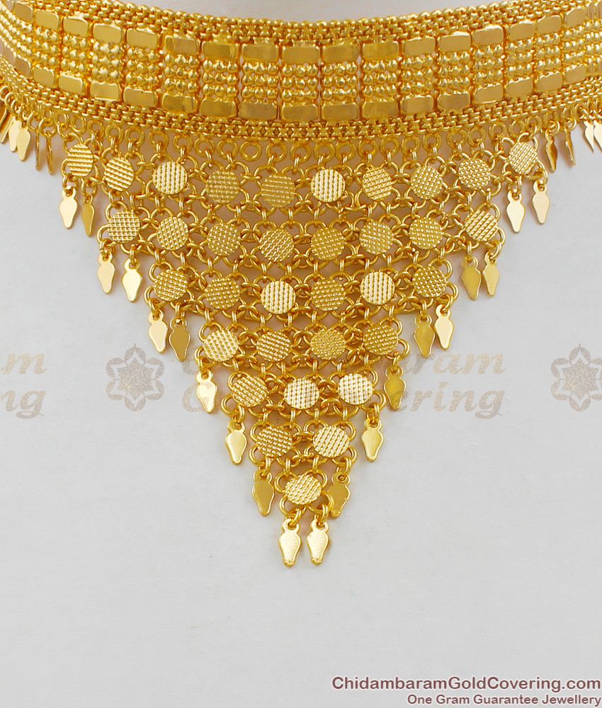 Traditional Kerala Design Net Pattern Gold Close Neck Net Choker Necklace NCKN1561