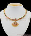 Ruby Emerald Stone Impon Attigai Gold Necklace Dollar Design Jewelry NCKN1566