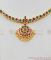 Ruby Emerald Stone Impon Attigai Gold Necklace Dollar Design Jewelry NCKN1566